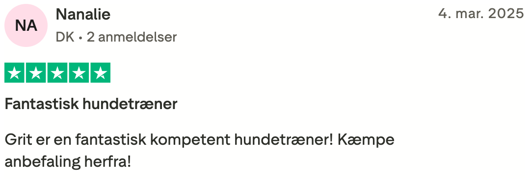 Trustpilot tilbagemelding - Nanalie Trustpilot tilbagemelding fra Nanalie