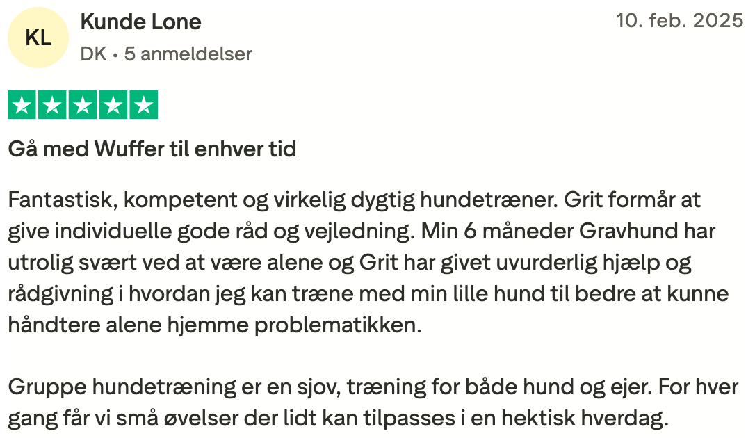 Trustpilot tilbagemelding - Lone Trustpilot tilbagemelding fra Lone