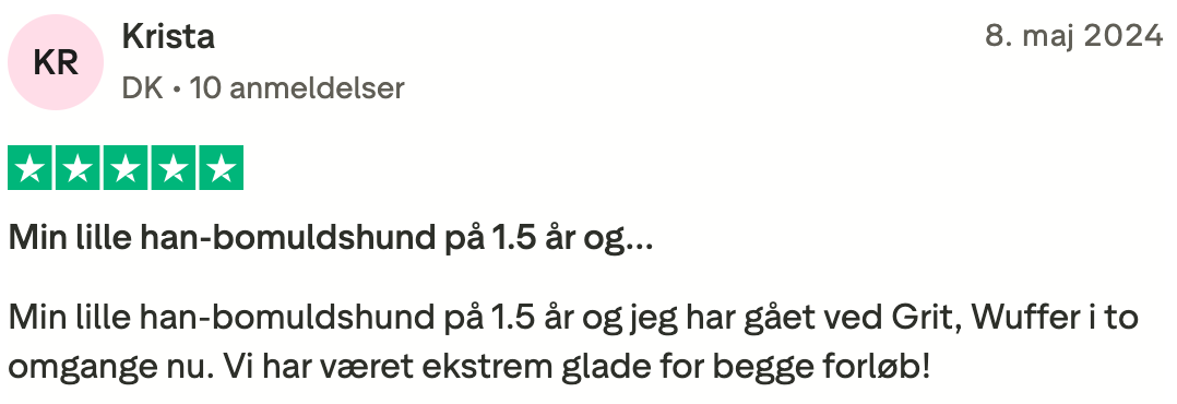 Trustpilot tilbagemelding - Krista Trustpilot tilbagemelding fra Krista