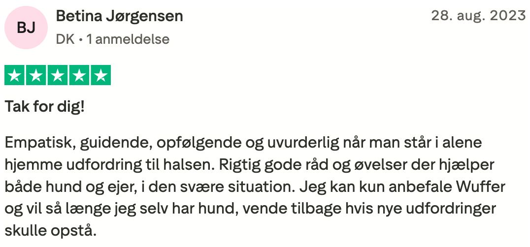 Trustpilot tilbagemelding - Betina Trustpilot tilbagemelding fra Betina